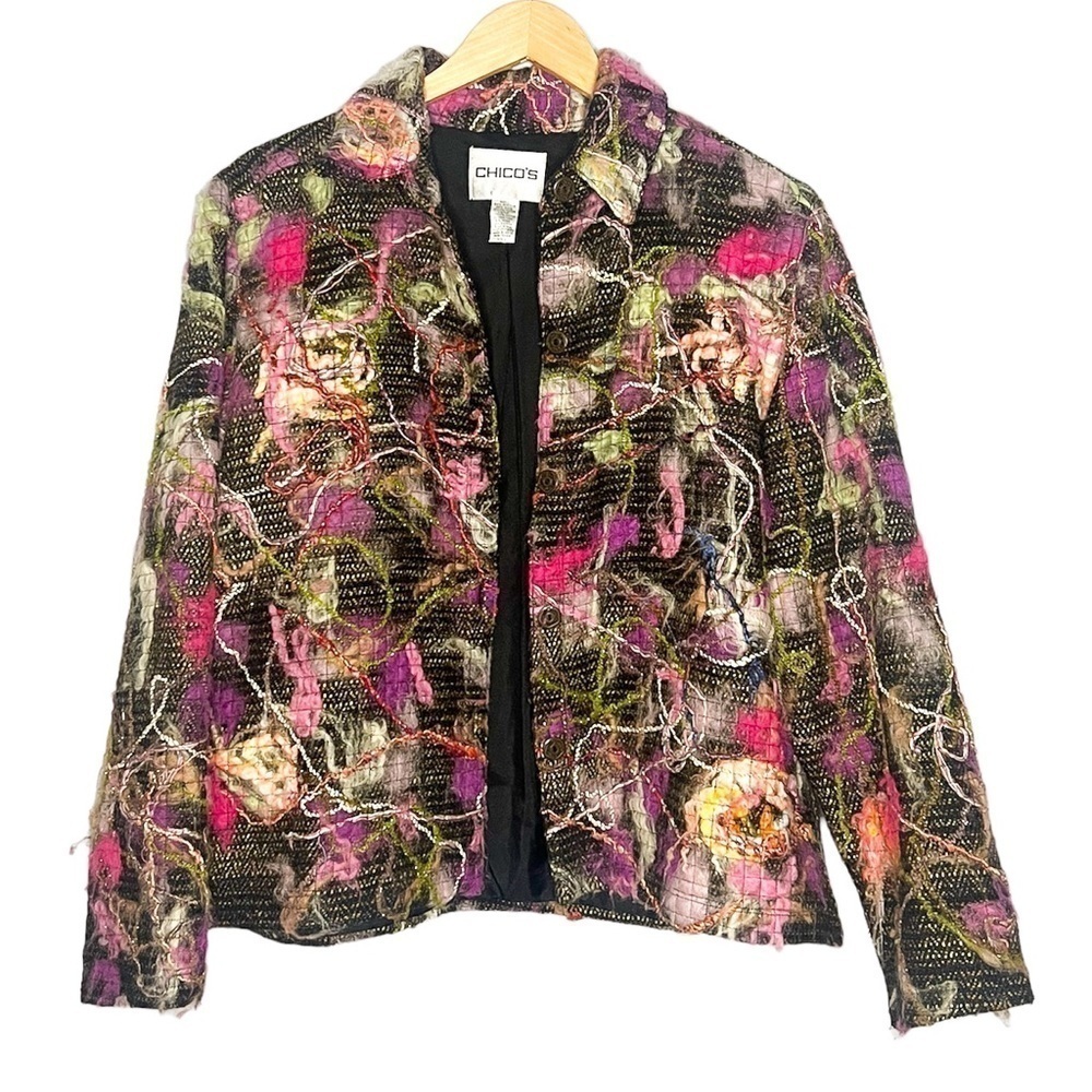 Chico’s Artsy Fuzzy Thread Abstract Unique Jacket Large (2)